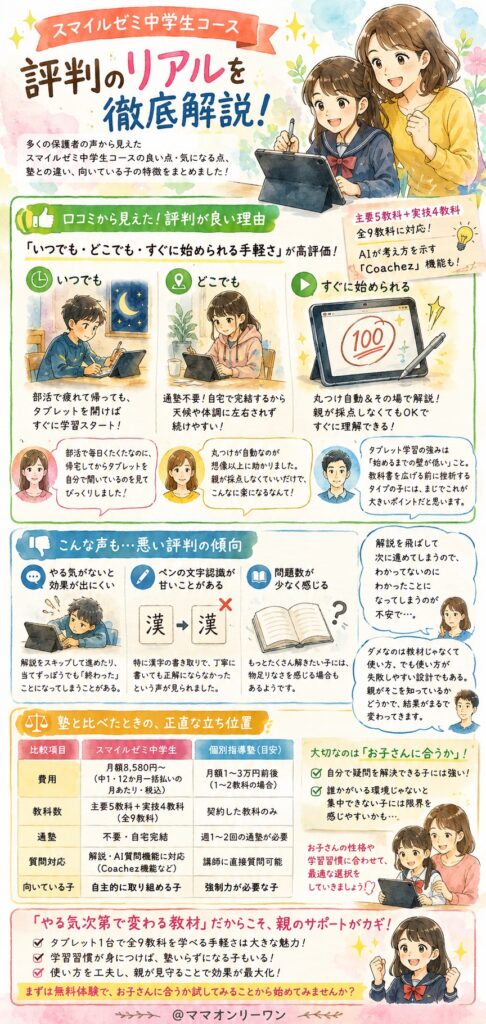 スマイルゼミ中学生コースの評判、ひと言で言うとどうなのか？