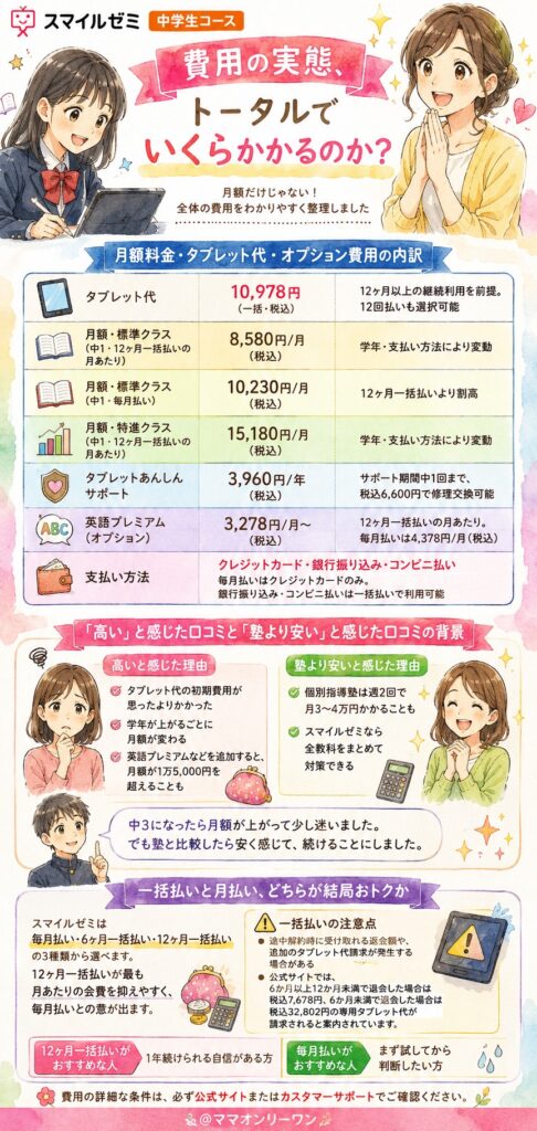 スマイルゼミ中学生 費用の実態、トータルでいくらかかるのか？