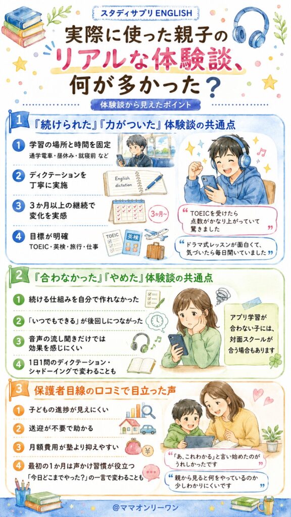 スタディサプリENGLISH 実際に使った親子のリアルな体験談、何が多かった?