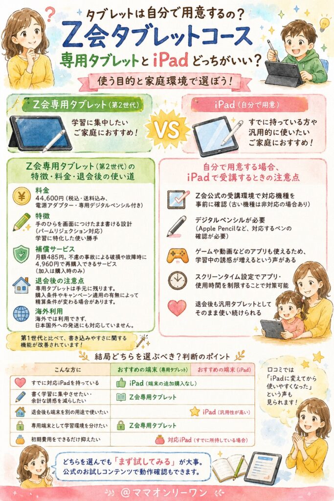 Z会タブレットコース タブレットは自分で用意するの?専用タブレットとiPadどっちがいい?