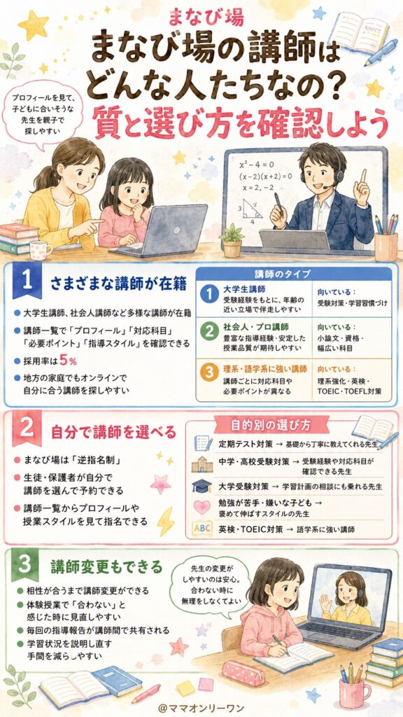 まなび場の講師はどんな人たちなの？質と選び方を確認しよう