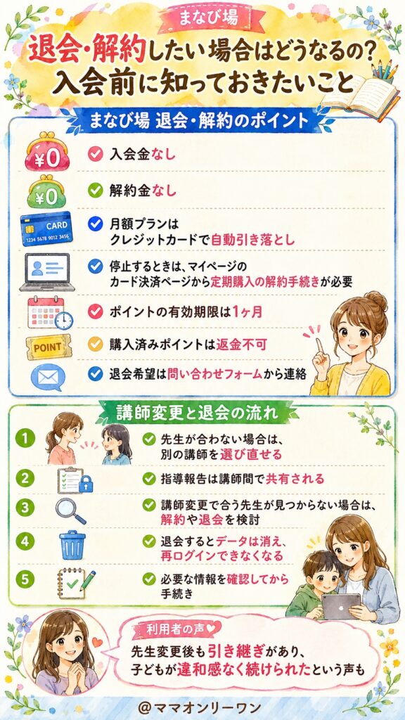 まなび場 退会・解約したい場合はどうなるの？入会前に知っておきたいこと
