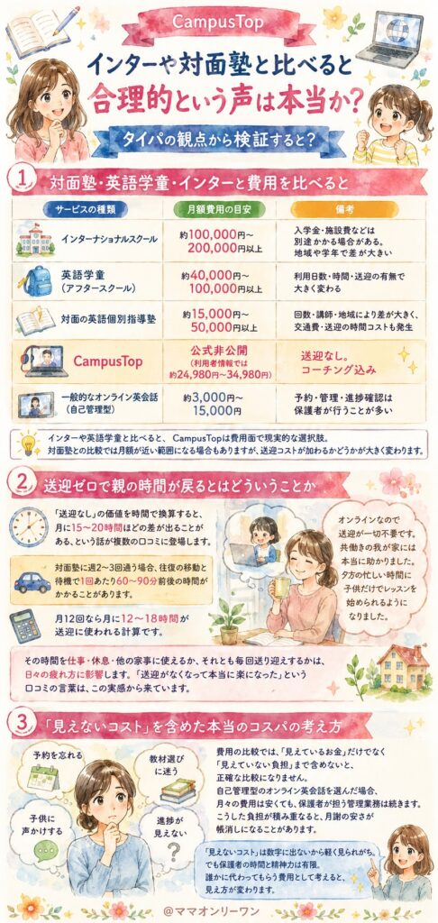CampusTopインターや対面塾と比べると合理的という声は本当か？タイパの観点から検証すると？