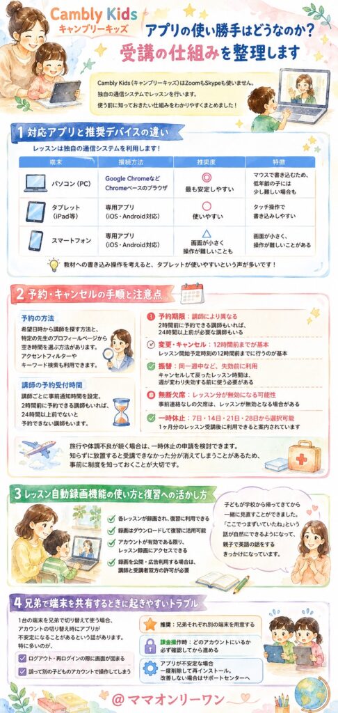 Cambly Kids(キャンブリーキッズ) アプリの使い勝手はどうなのか?受講の仕組みを整理します