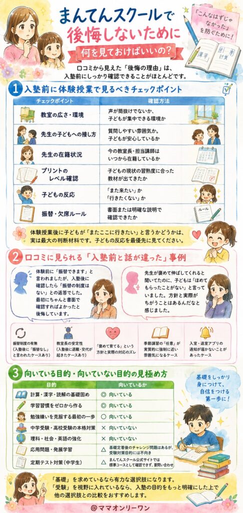 まんてんスクールで後悔しないために何を見ておけばいいの？