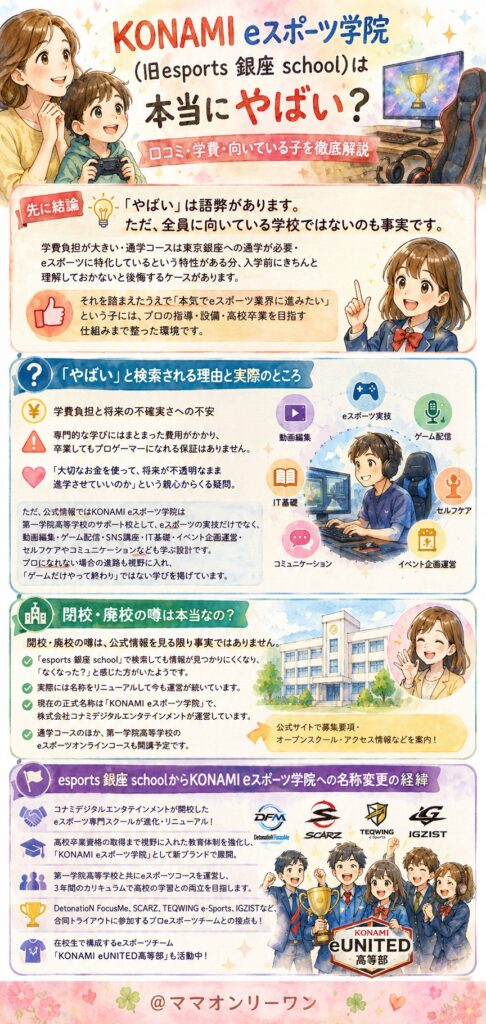 KONAMI eスポーツ学院（旧esports 銀座 school）は「やばい」って本当なの？【先に結論】