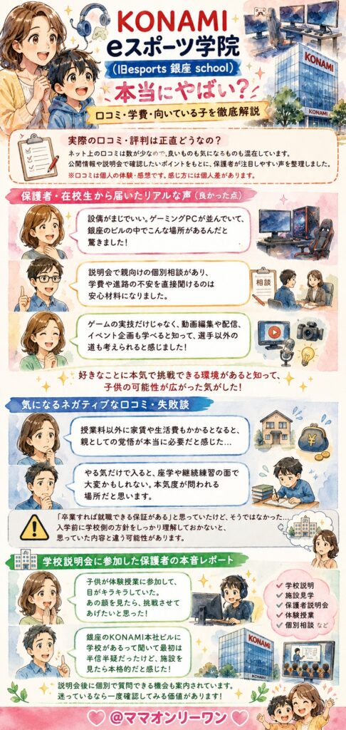 KONAMI eスポーツ学院(旧esports 銀座 school) 実際の口コミ・評判は正直どうなの？