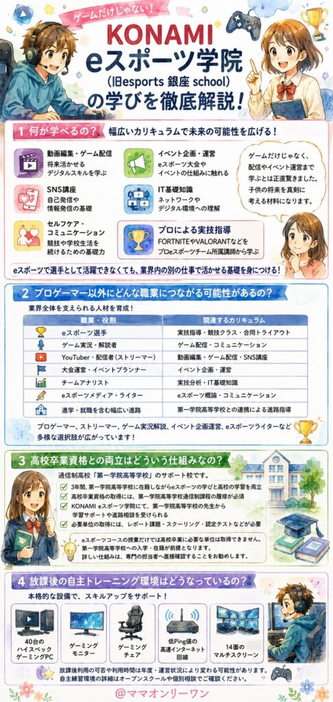 KONAMI eスポーツ学院(旧esports 銀座 school) 何が学べるの？カリキュラムの中身を知りたい！