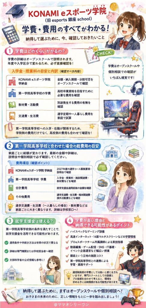 KONAMI eスポーツ学院(旧esports 銀座 school) 学費・費用はどのくらいかかるの？