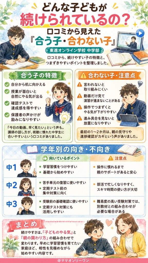 東進オンライン学校中学部 どんな子どもが続けられているの?口コミから見えた「合う子・合わない子」