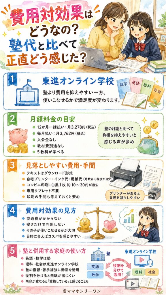 東進オンライン学校中学部 費用対効果はどうなの?塾代と比べて正直どう感じた?