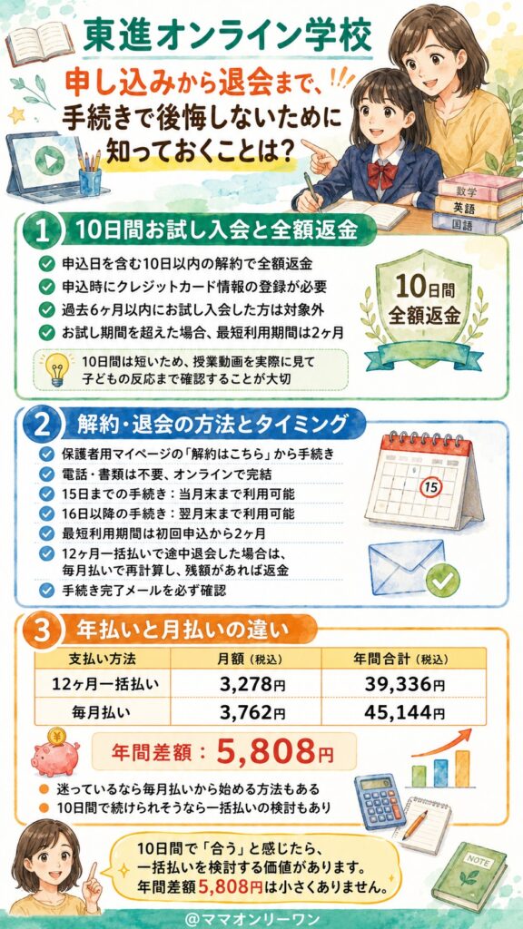 東進オンライン学校中学部 申し込みから退会まで、手続きで後悔しないために知っておくことは?