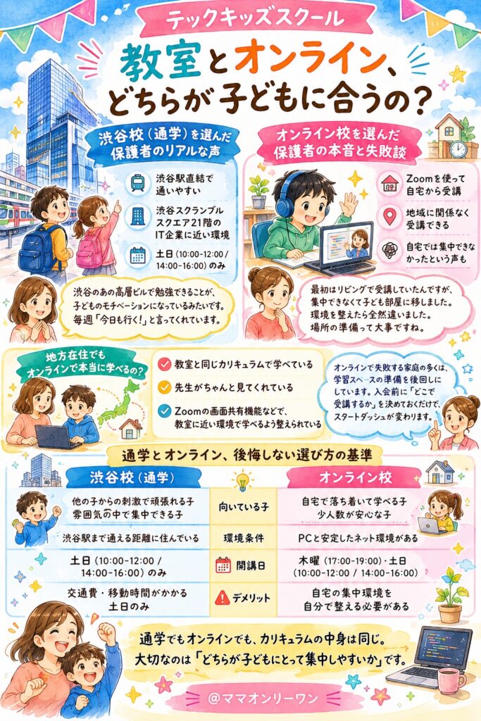 テックキッズスクール 教室とオンライン、どちらが子どもに合うの？
