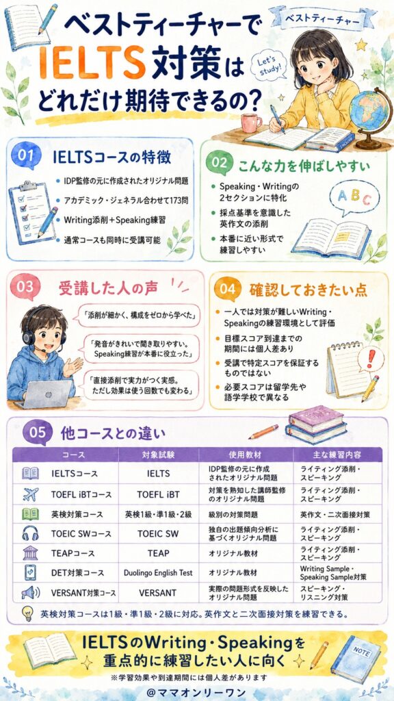 ベストティーチャーでIELTS対策はどれだけ期待できるの？