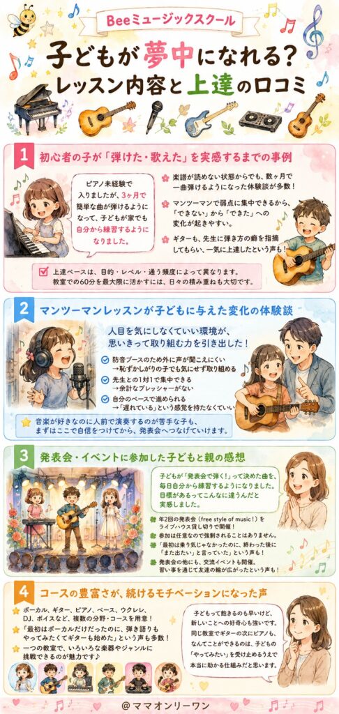 Beeミュージックスクール　子どもが夢中になれる？レッスン内容と上達の口コミ