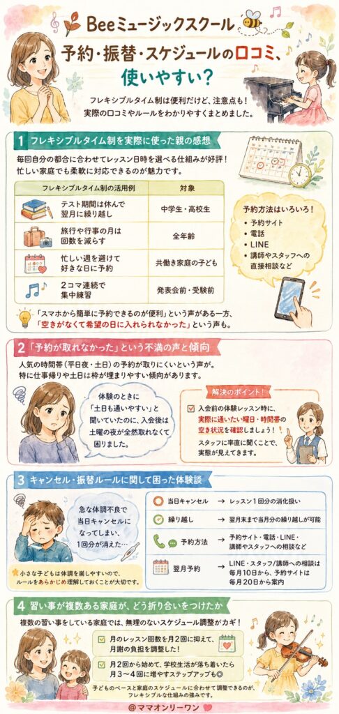 Beeミュージックスクール　予約・振替・スケジュールの口コミ、使いやすい？