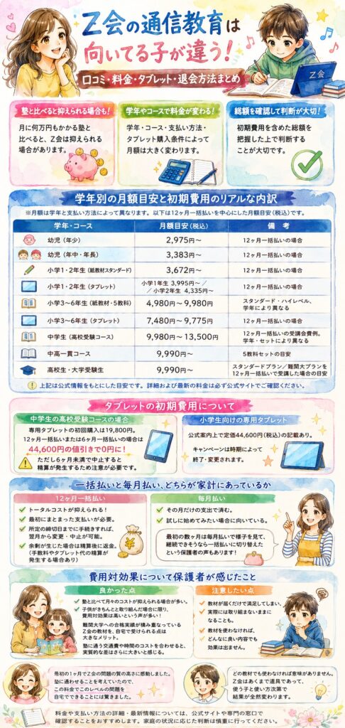Z会の通信教育の料金は、塾と比べると高い?安い?