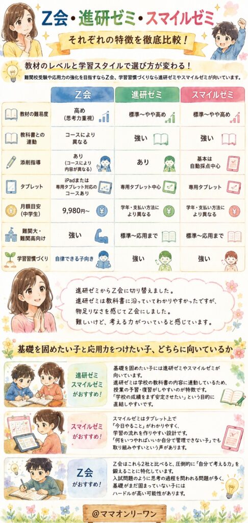 Z会の通信教育 進研ゼミやスマイルゼミと比べると、Z会は何が違うの?