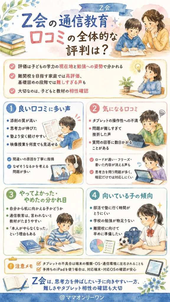 Z会の通信教育の口コミを集めると、全体的な評判はどうなの?