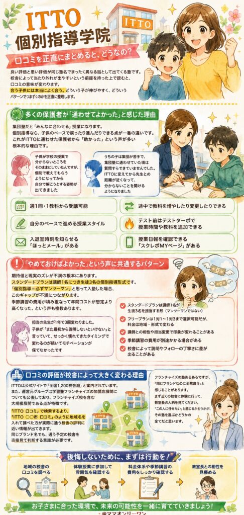 ITTO個別指導学院の口コミを正直にまとめると、どうなの?