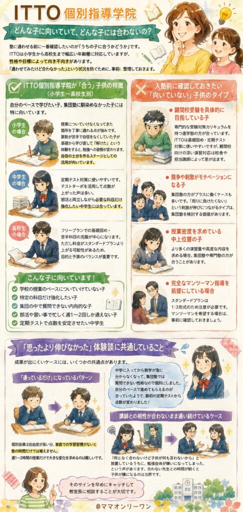 ITTO個別指導学院 どんな子供に向いていて、どんな子には合わないの?