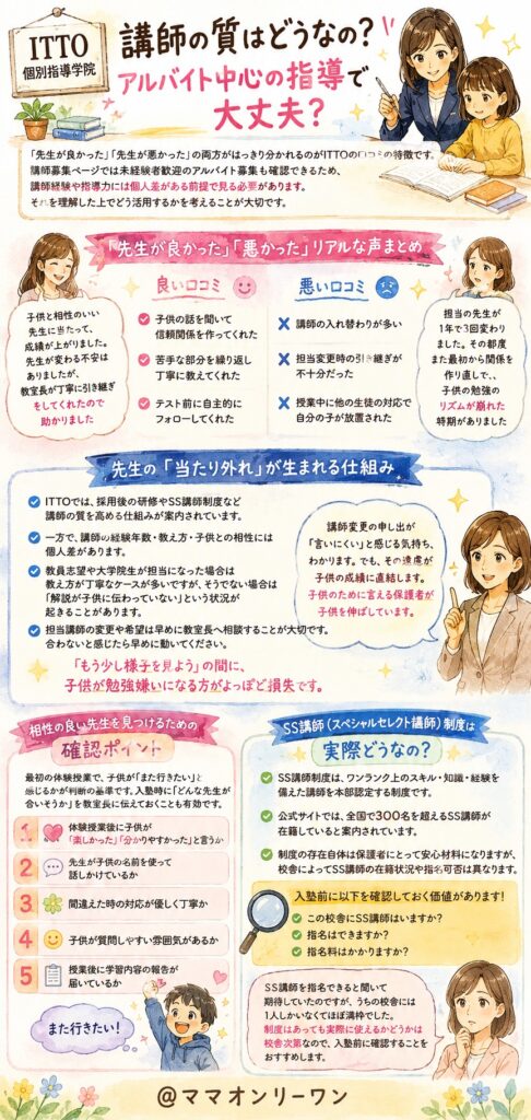 ITTO個別指導学院 講師の質はどうなの? アルバイト中心の指導で大丈夫?