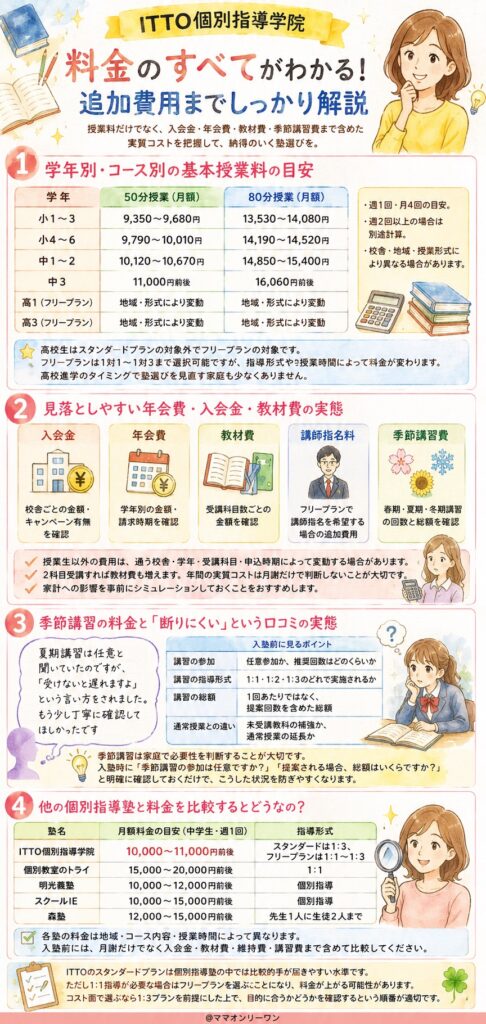 ITTO個別指導学院 料金は実際いくらかかるの? 追加費用も含めて教えて
