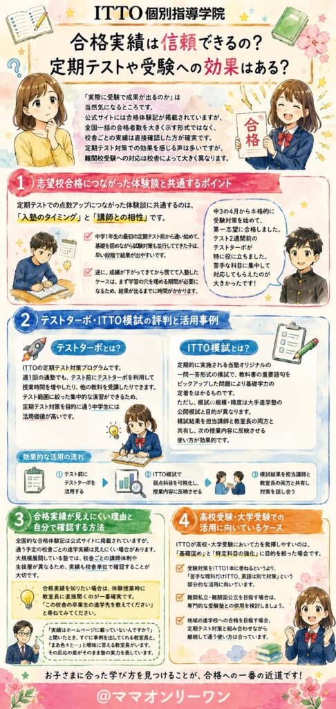 ITTO個別指導学院 合格実績は信頼できるの? 定期テストや受験への効果はある?