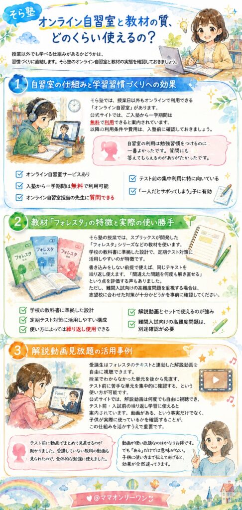 そら塾 オンライン自習室と教材の質、どのくらい使えるの？