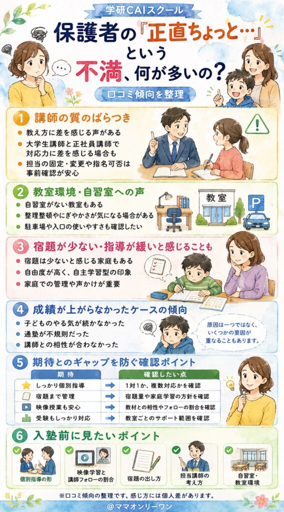 学研CAIスクール 保護者の「正直ちょっと…」という不満、何が多いの？