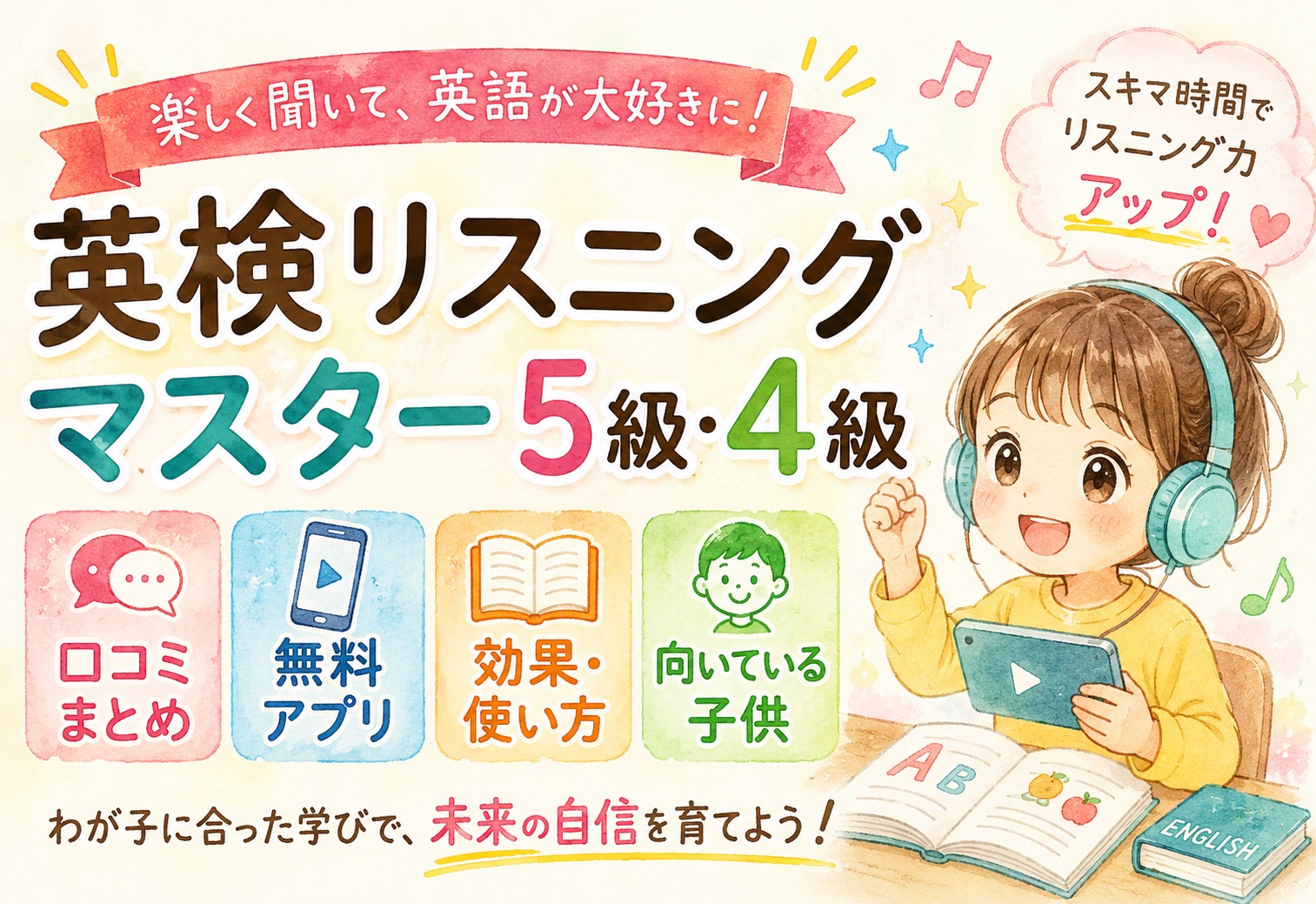英検リスニングマスター5級4級 口コミまとめ｜無料アプリの効果・使い方と向いている子供を解説