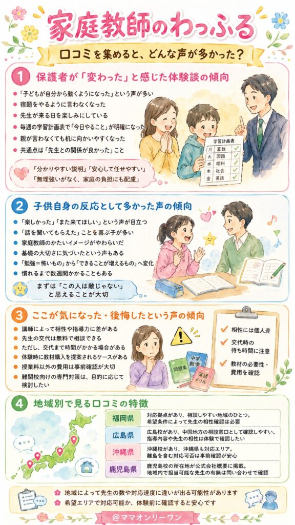 家庭教師のわっふる 口コミを集めると、どんな声が多かった？