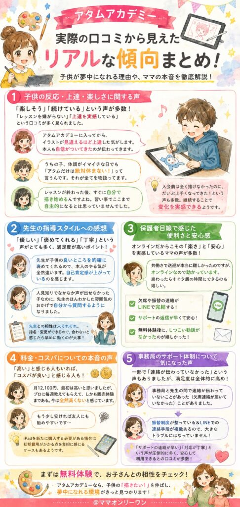 アタムアカデミー 実際の口コミをまとめると、どんな傾向が見えてくるのか？