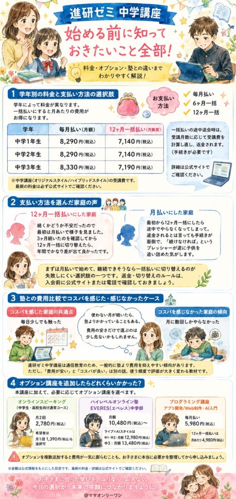 進研ゼミ中学講座 料金は実際いくらかかった?塾と比べてどう感じた?
