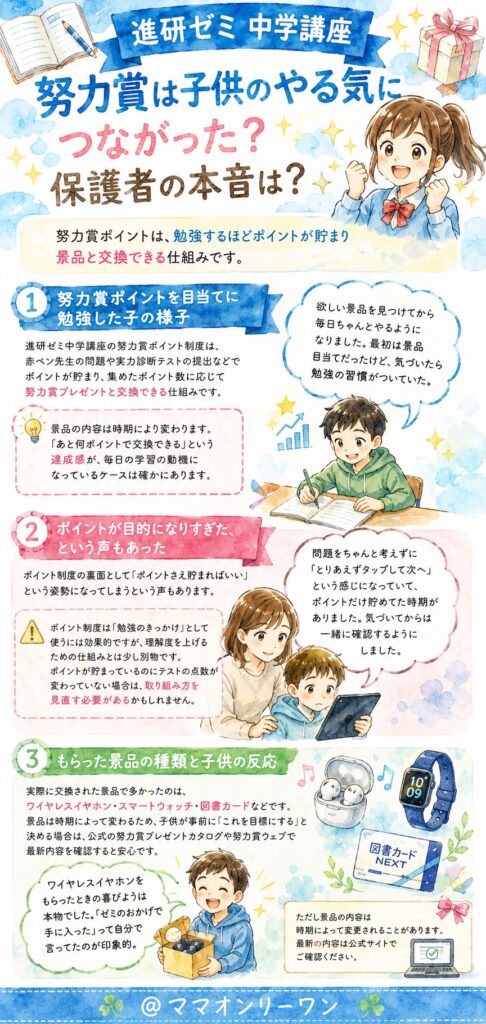 進研ゼミ中学講座 努力賞は子供のやる気につながった?保護者の本音は?
