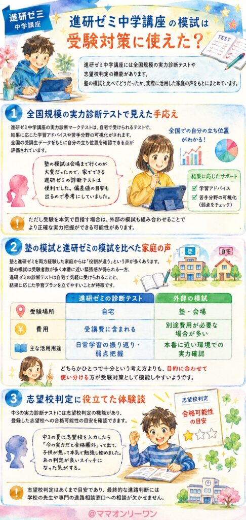 進研ゼミ中学講座の模試は受験対策に使えた?