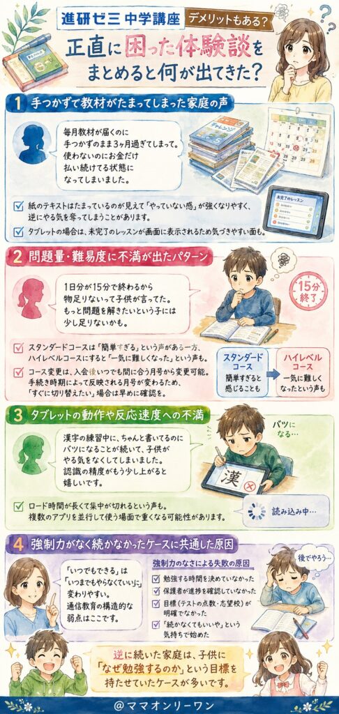 進研ゼミ中学講座 デメリットもある?正直に困った体験談をまとめると何が出てきた?