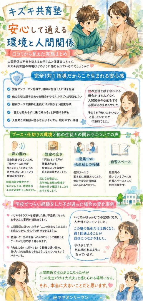キズキ共育塾 塾の中の雰囲気や環境はどうなのか?いじめや人間関係の心配は大丈夫なのか?