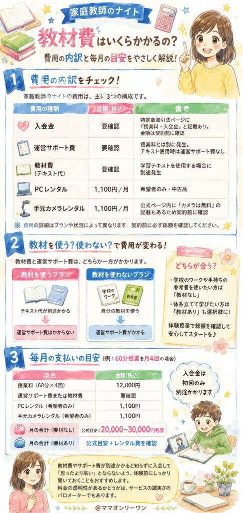 家庭教師のナイトの教材費、実際いくらかかるの?