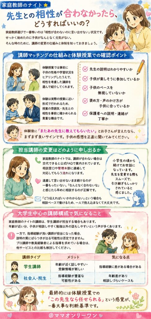 家庭教師のナイト 先生との相性が合わなかったら、どうすればいいの?