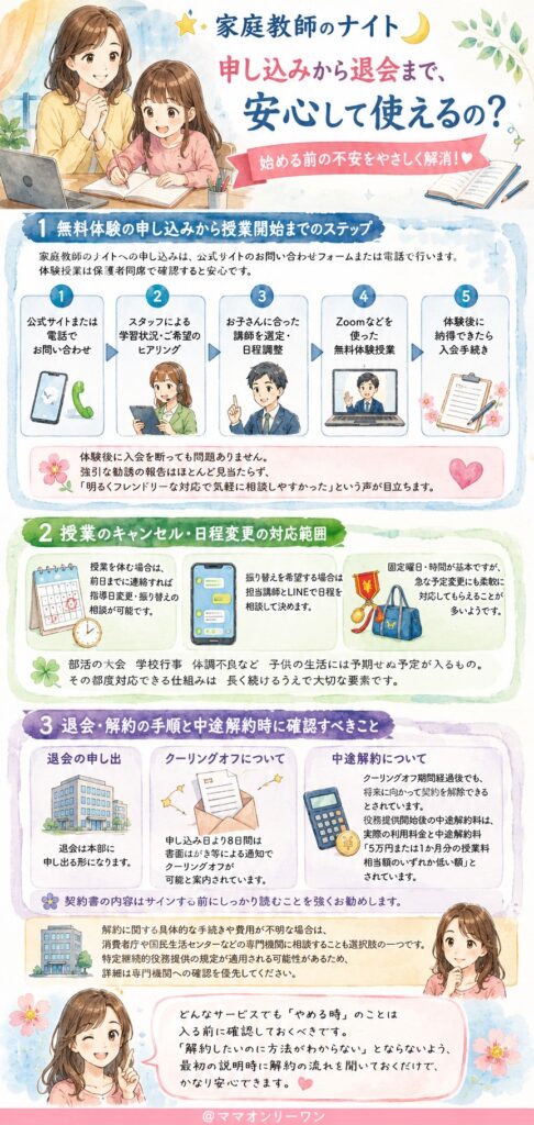 家庭教師のナイト 申し込みから退会まで、安心して使えるの?