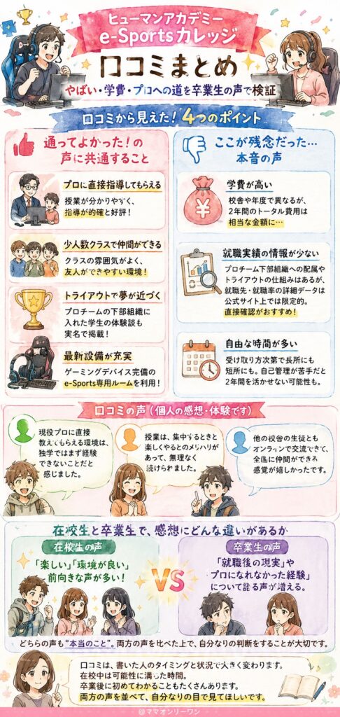 ヒューマンアカデミーe-Sportsカレッジ 口コミをまとめたら、どんな傾向が見えてきたの？