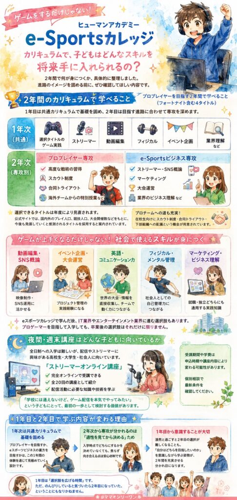 ヒューマンアカデミーe-Sportsカレッジ カリキュラムで、子どもはどんなスキルを将来手に入れられるの？