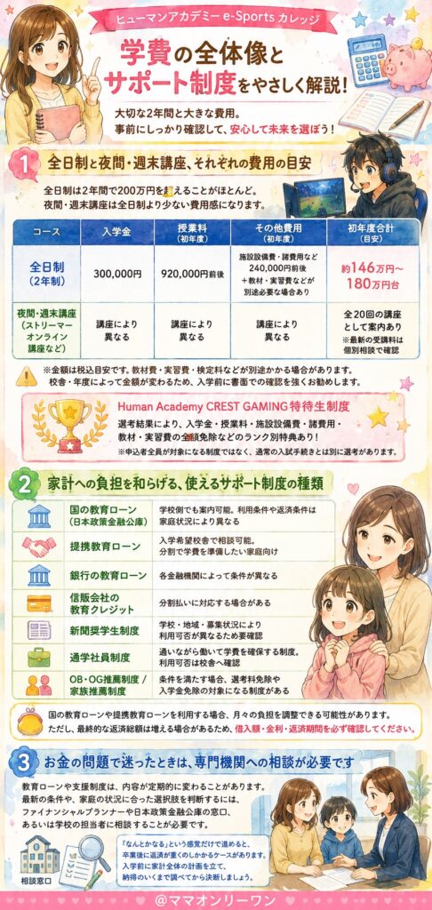 ヒューマンアカデミーe-Sportsカレッジ 学費が高いと聞いたけど、家計にどのくらい影響があるの？