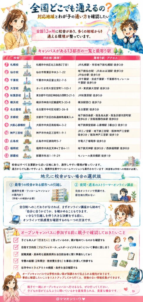 ヒューマンアカデミーe-Sportsカレッジ 全国どこでも通えるの？対応地域とわが子の通い方を確認したい