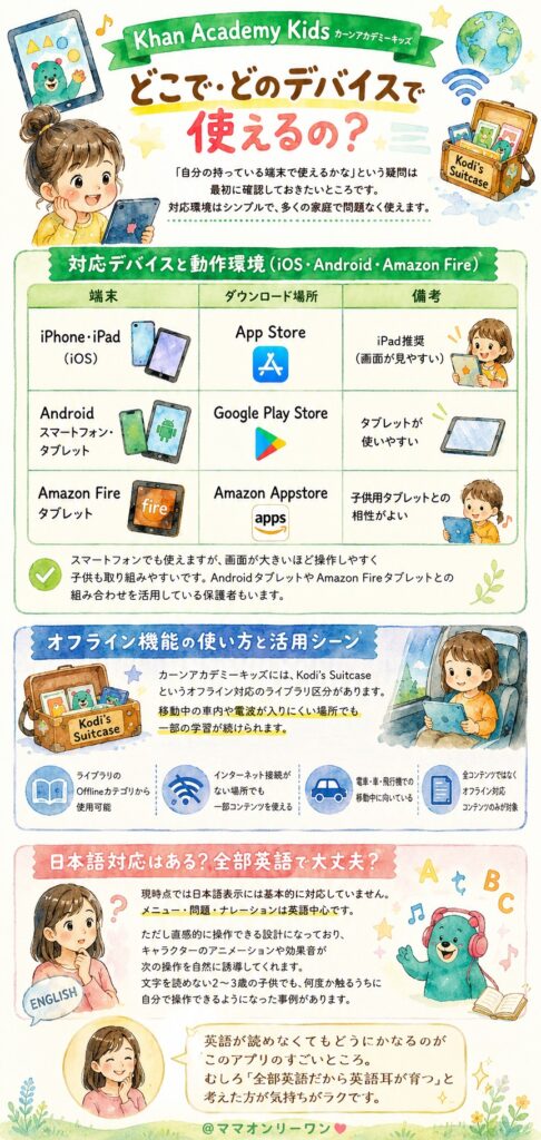 Khan Academy Kids(カーンアカデミーキッズ)はどこで・どのデバイスで使えるの？