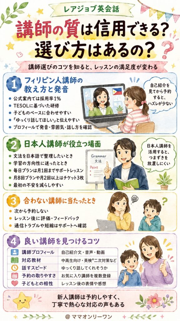 レアジョブ英会話 講師の質は信用できる?選び方はあるの?
