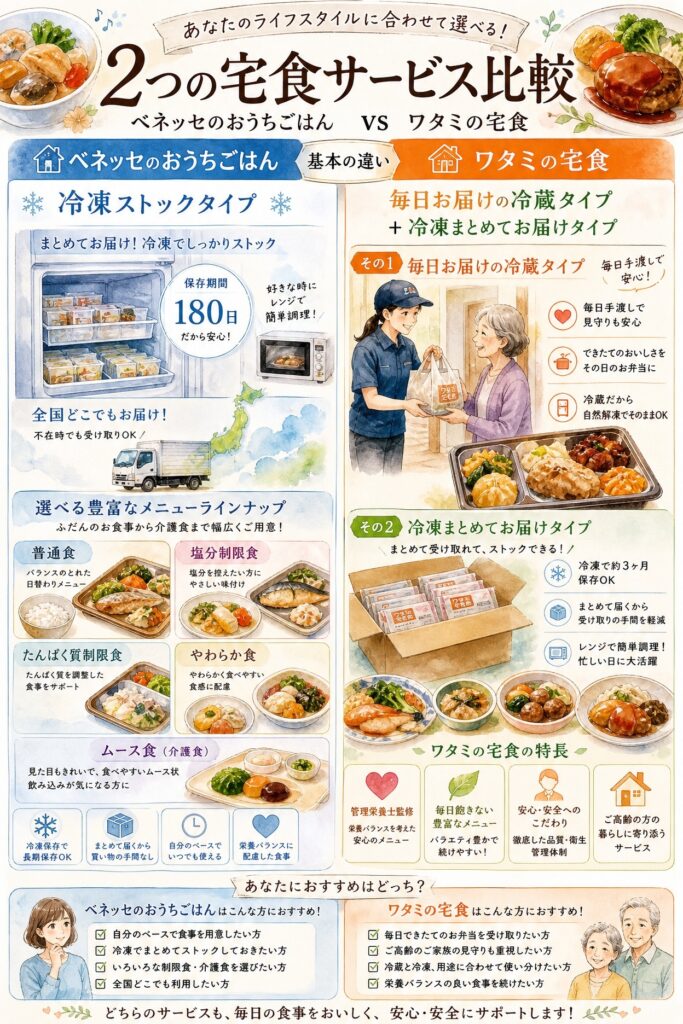 ベネッセのおうちごはんとワタミの宅食 2つのサービスは何が違うのか?全体像を把握する