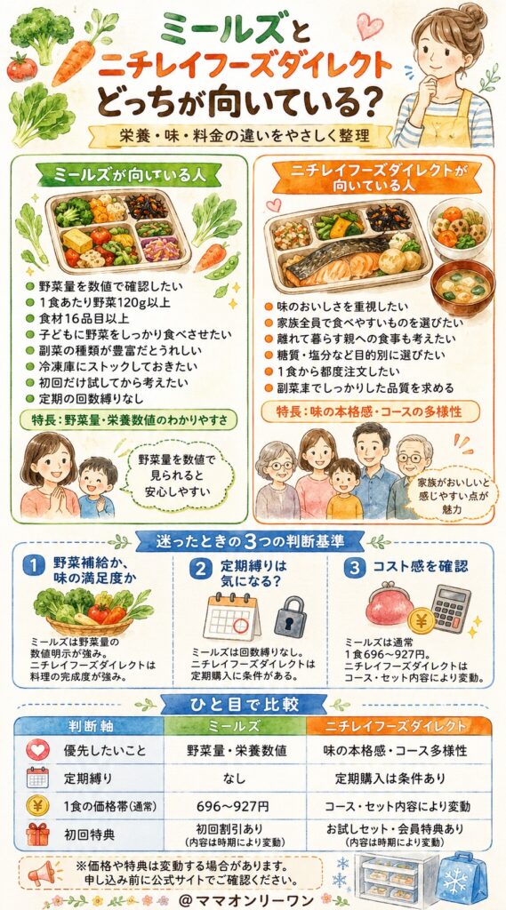 ミールズとニチレイフーズダイレクト、あなたに向いているのはどっち?