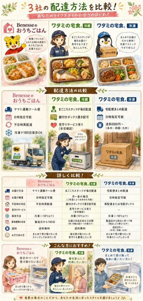 ベネッセのおうちごはんとワタミの宅食 配達・受け取り方法はどう違う?忙しいママに合うのはどちらか
